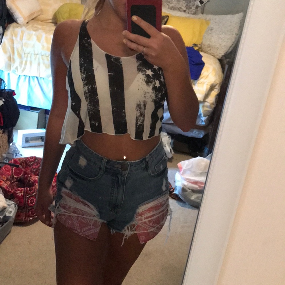 American flag crop tank top